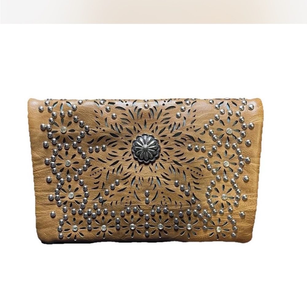 Chic Tan Shoulder Bag with Intricate Design by American Bling - Picture 3 of 7